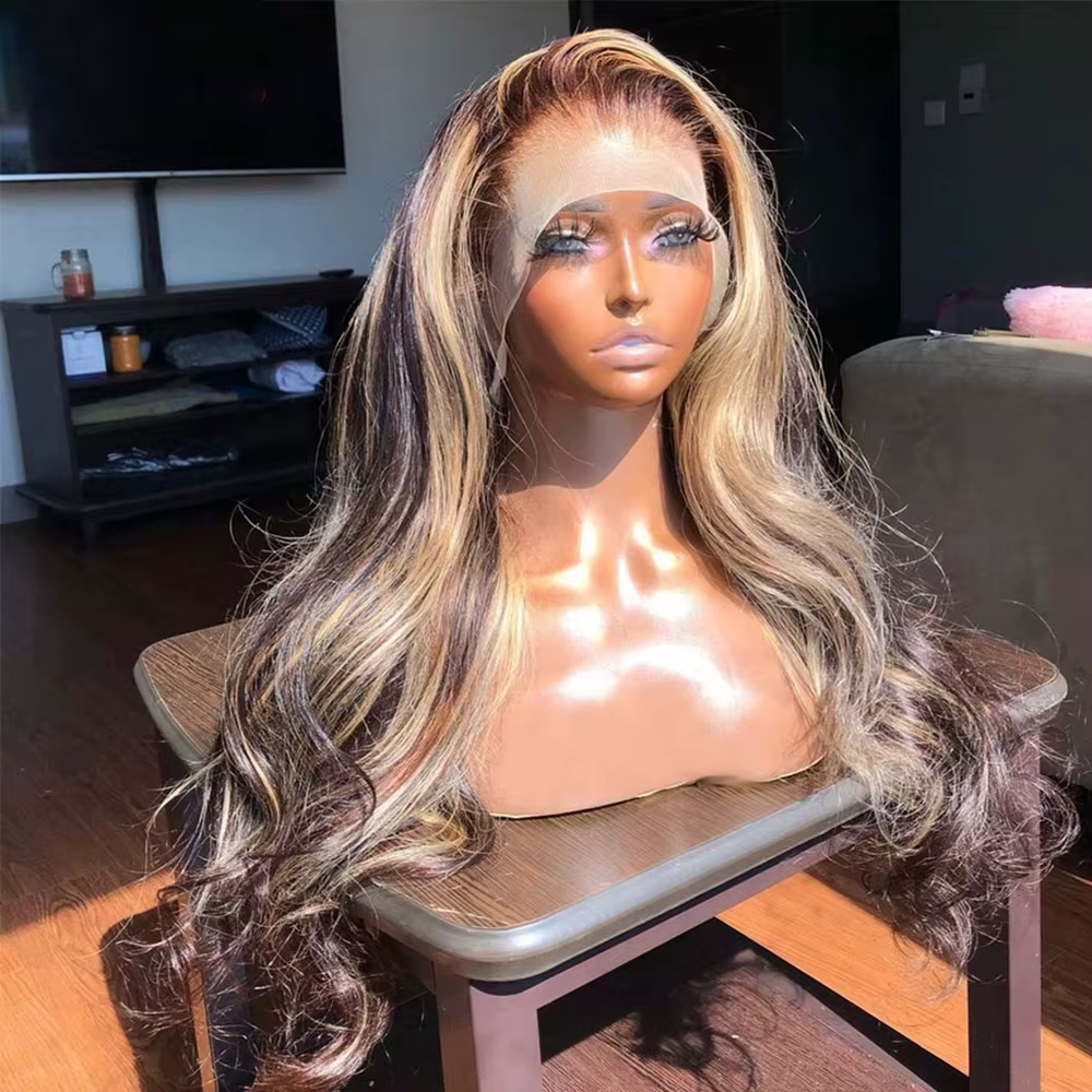 P4/27 miel blond 34 pouces droite dentelle avant perruques mettre en évidence sans colle perruque ch
