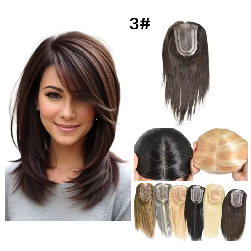 Topper 100% cheveux humains pour femmes, Base Mono Pu, 4x6 pouces, 14 pouces, partie centrale, Durab