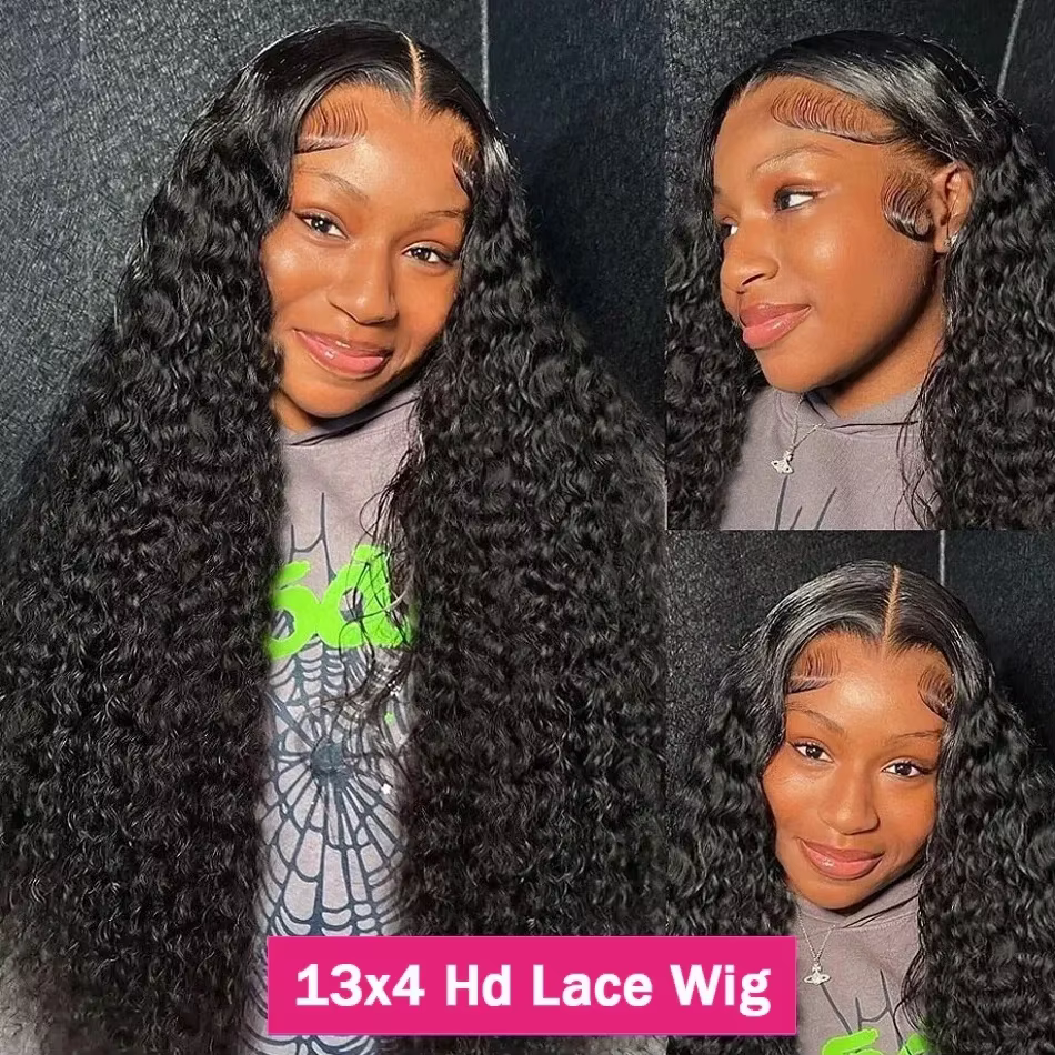 Perruque Lace Front Wig Deep Wave brésilienne naturelle, cheveux bouclés, 13x6, pre-plucked, 34 pouc