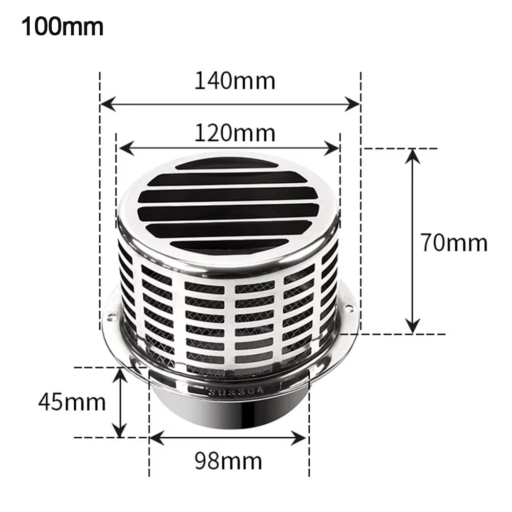 Capot de Sortie d'Air Murale Extérieure en Acier Inoxydable, Tuyau de Toit pour Conduits de Ventilat