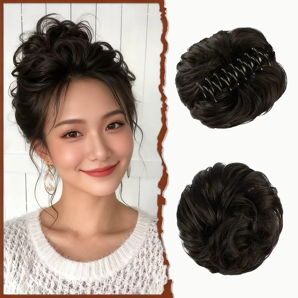 Extension de cheveux chignon à pince à griffes pour femmes – Boucles ondulées synthétiques avec acce