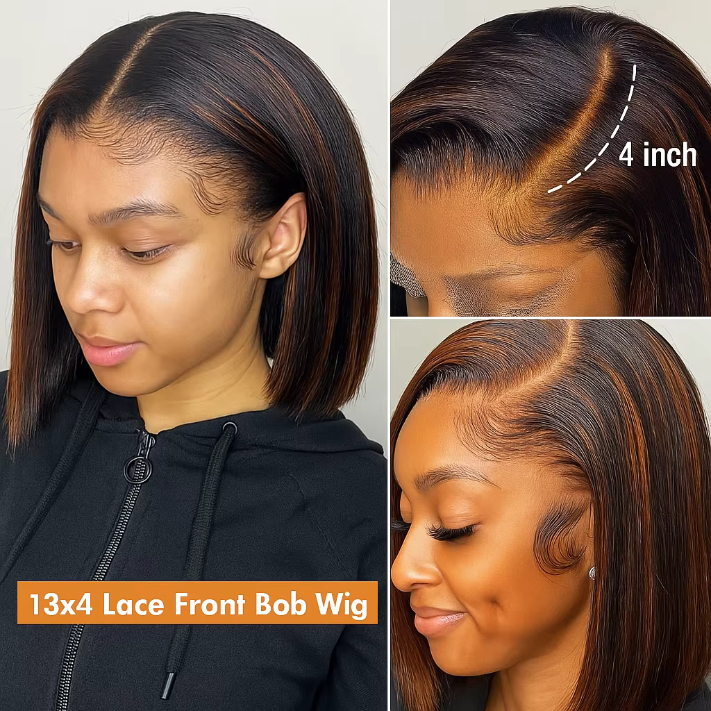 Perruques Lace Frontal 13x4 en cheveux humains lisses et soyeux, colorées avec des mèches 200% de vo