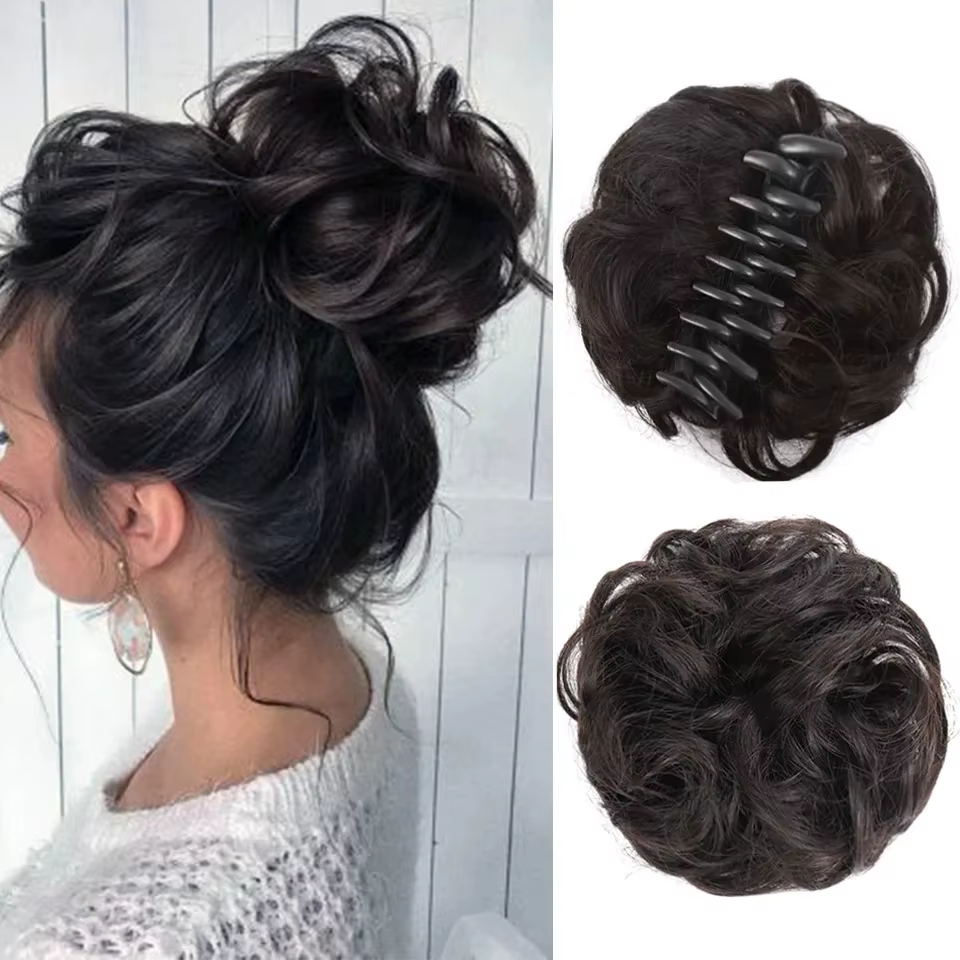 Postiche chignon à pince bouclée pour femmes caucasiennes, chignon synthétique, chignon chic, ébouri