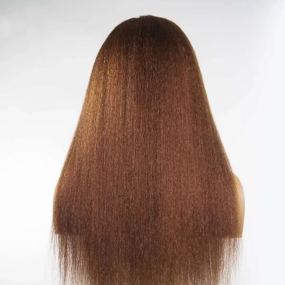 Perruque Lace Front Wig Yaki lisse et crépue sans colle, brune naturelle, douce, longue, 28 pouces, 