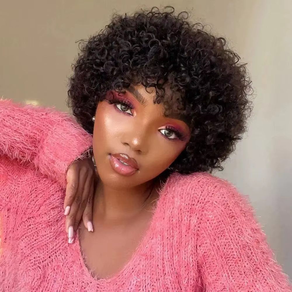 Grandes perruques rebondissantes Afro crépues bouclées pour les femmes noires pré plumées Machine pe