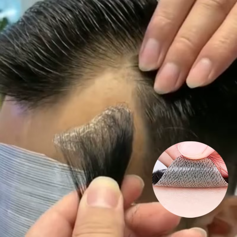 100% cheveux humains hommes PU front Patch postiche favoris toupet Invisible sans couture Ultra minc