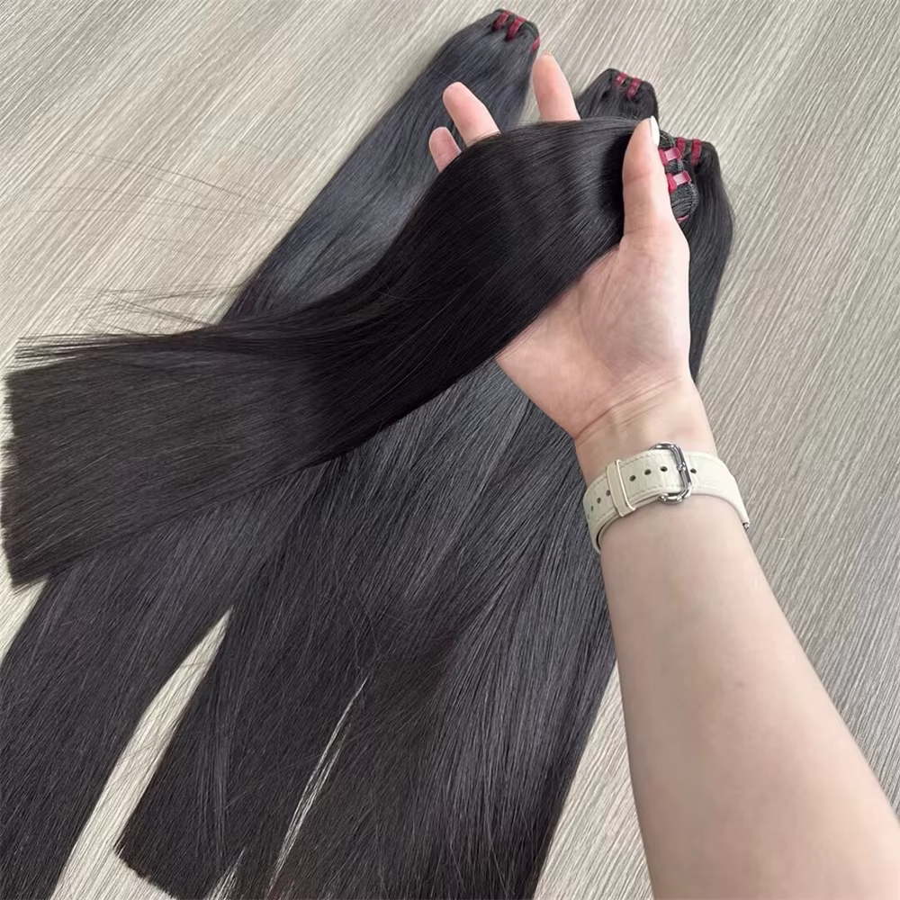 20A vietnamien Super Double os dessiné paquets de cheveux raides avec 2x6 fermeture couleur naturell