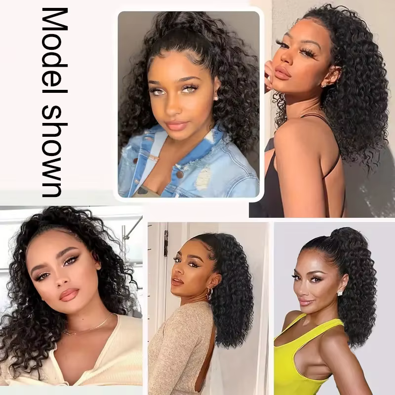 WIGSIN 18 pouces synthétique crépus bouclés queue de cheval cheveux courts moelleux bouclés cordon p
