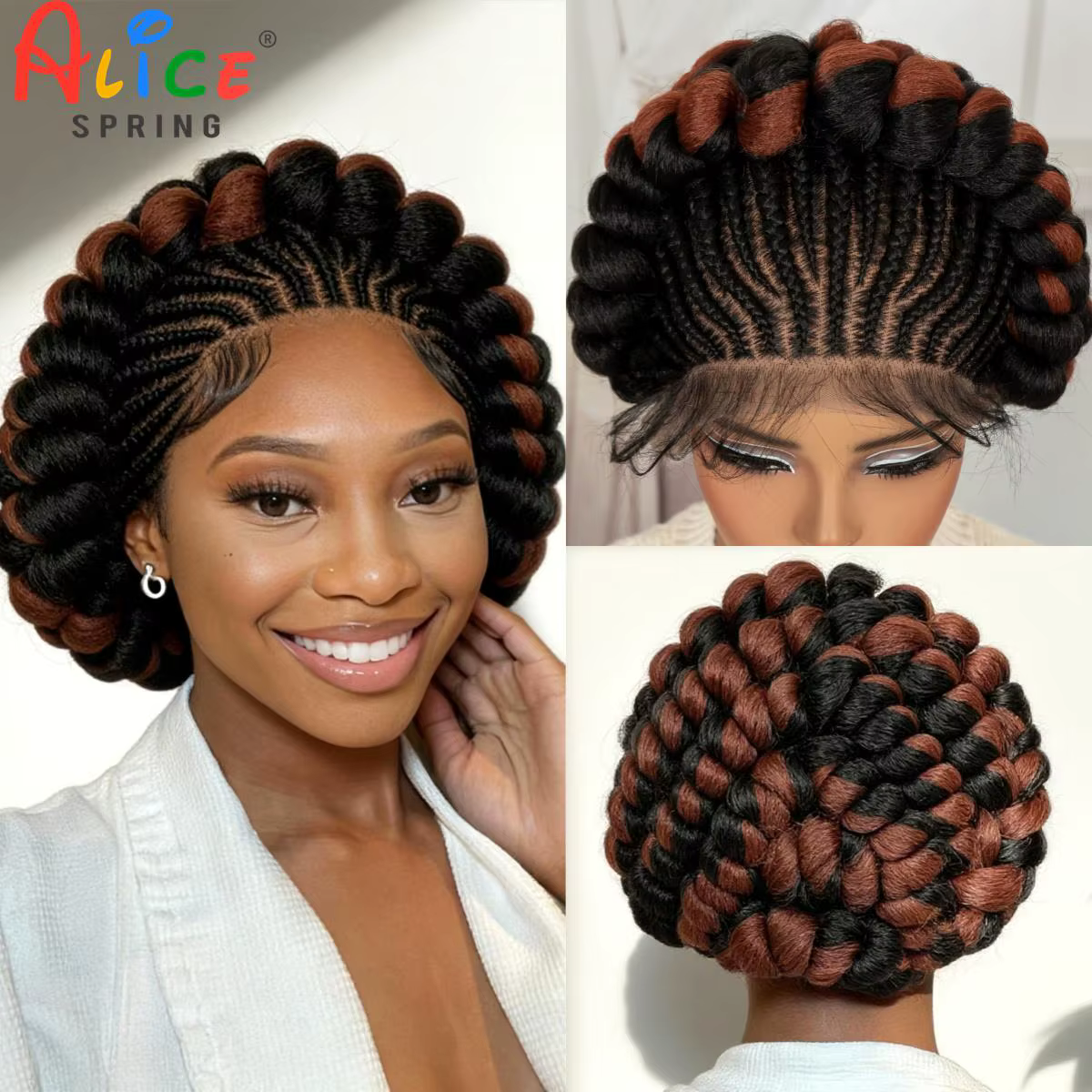 Cornrow tressé perruques synthétiques pleine dentelle colorée Bantu tressé perruques naturel sans no
