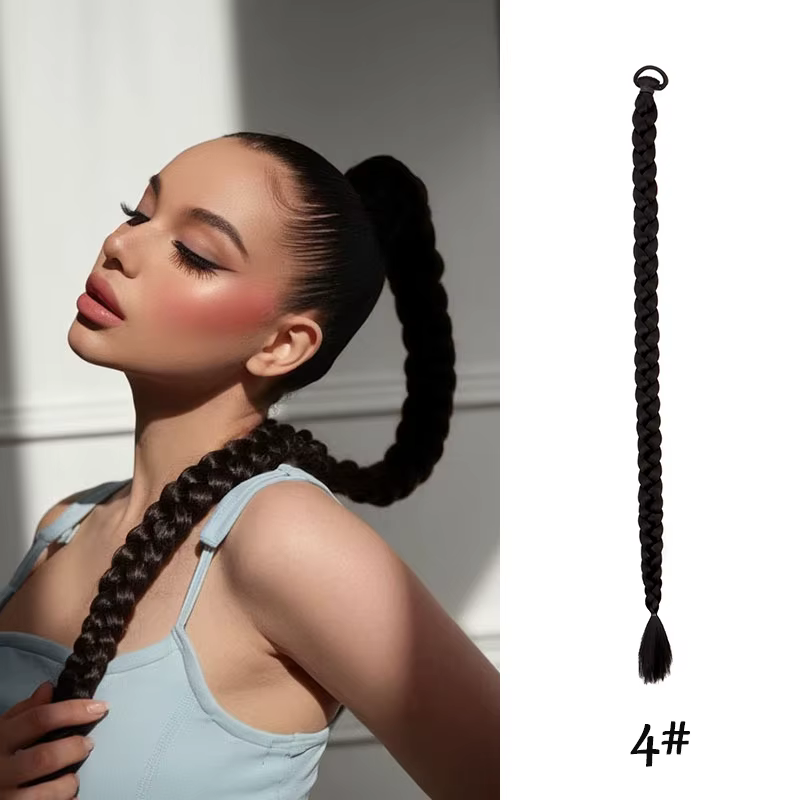 Extension capillaire synthétique longue queue de cheval tressée, conception d'attache de cheveux à h