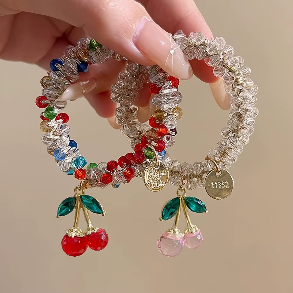 Corde à cheveux cerise en cristal coloré, 1/2 pièces, anneau de cheveux en strass doux, bandeau à ha