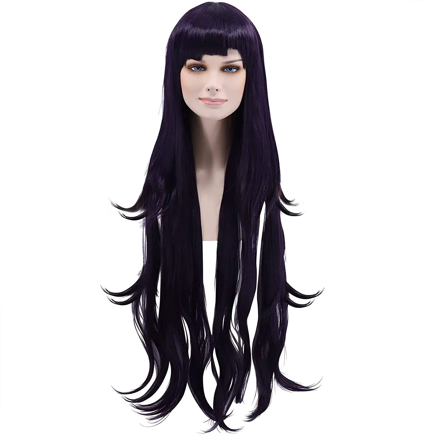 Perruque de Cosplay longue violette Mikan Tsumiki violet foncé, perruques de Costume avec frange pou