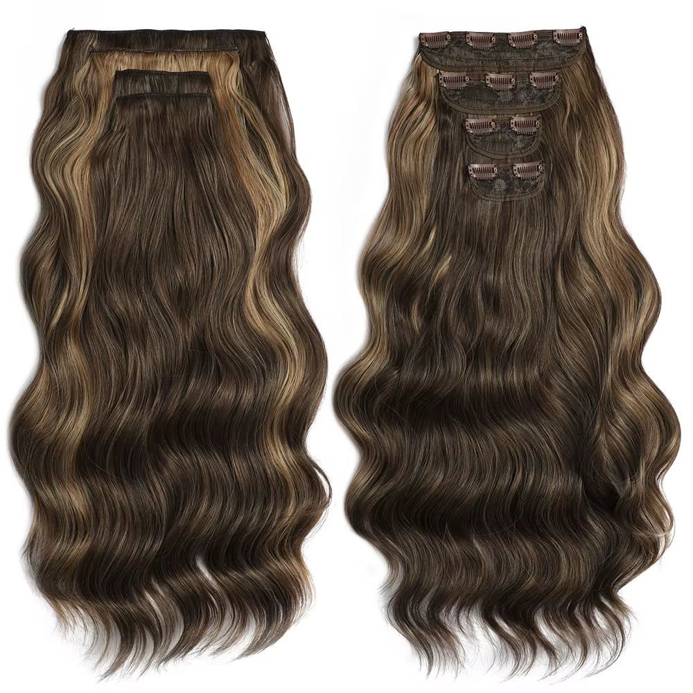 Extensions capillaires synthétiques blondes à Clip, Body Wave, 22 pouces, 4 pièces/lot, cheveux synt