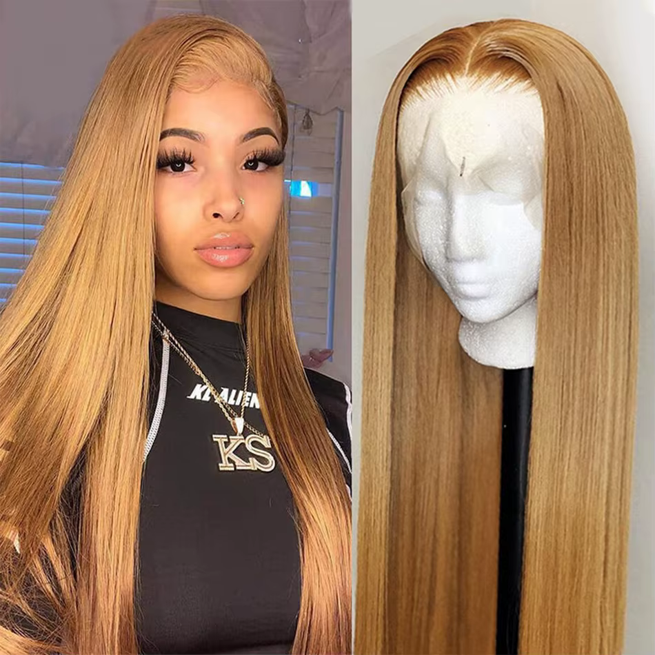 Tuneful 27 #   Perruques en cheveux humains de couleur blonde miel, lisses, 180%, 13x6, dentelle tra