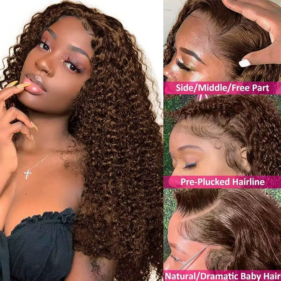 210 densité vague profonde chocolat brun 13x6 perruque de cheveux humains Hd dentelle frontale perru