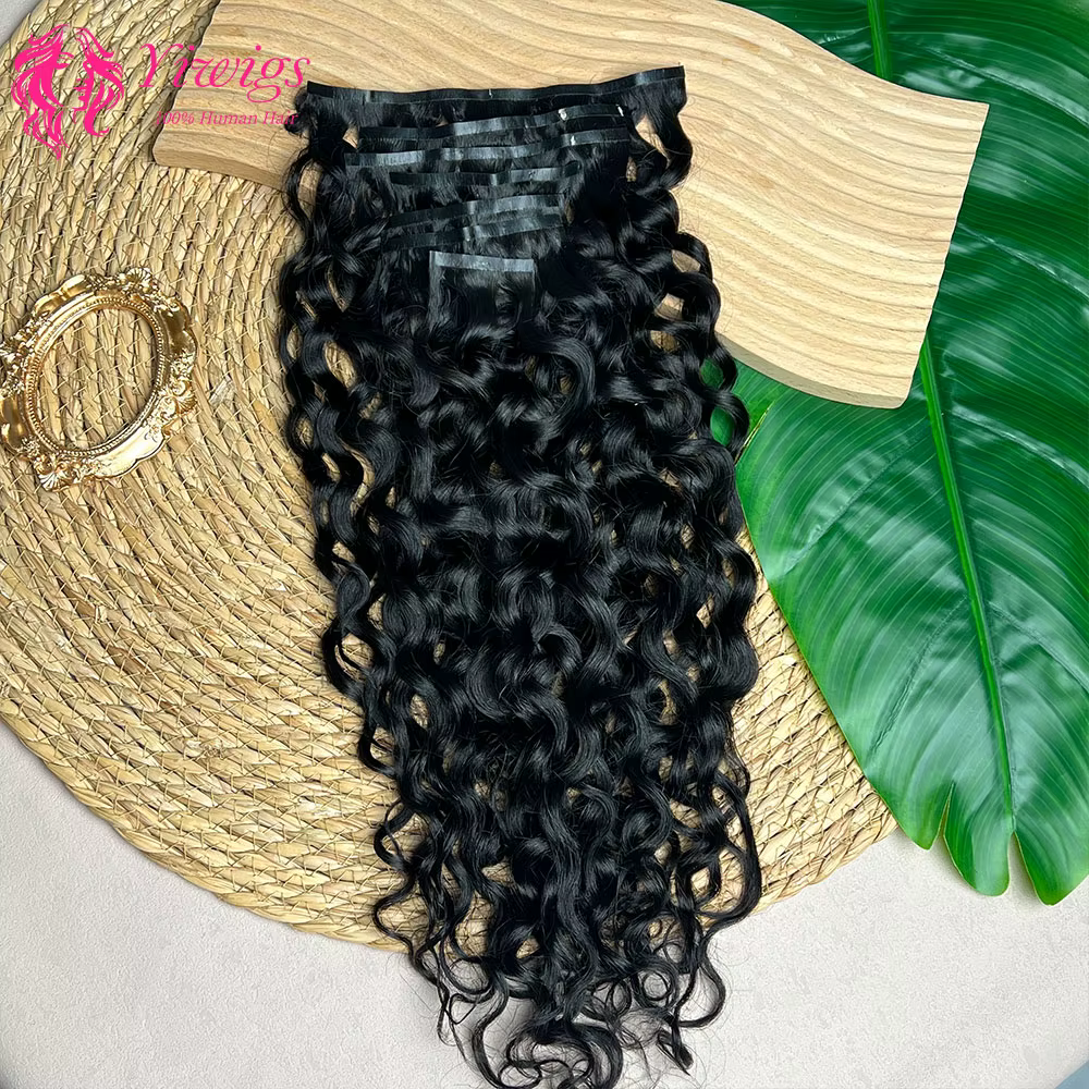 Yiwigs-Extensions de cheveux bouclés à clipser sans couture, trame en PU, ensembles de tête complets