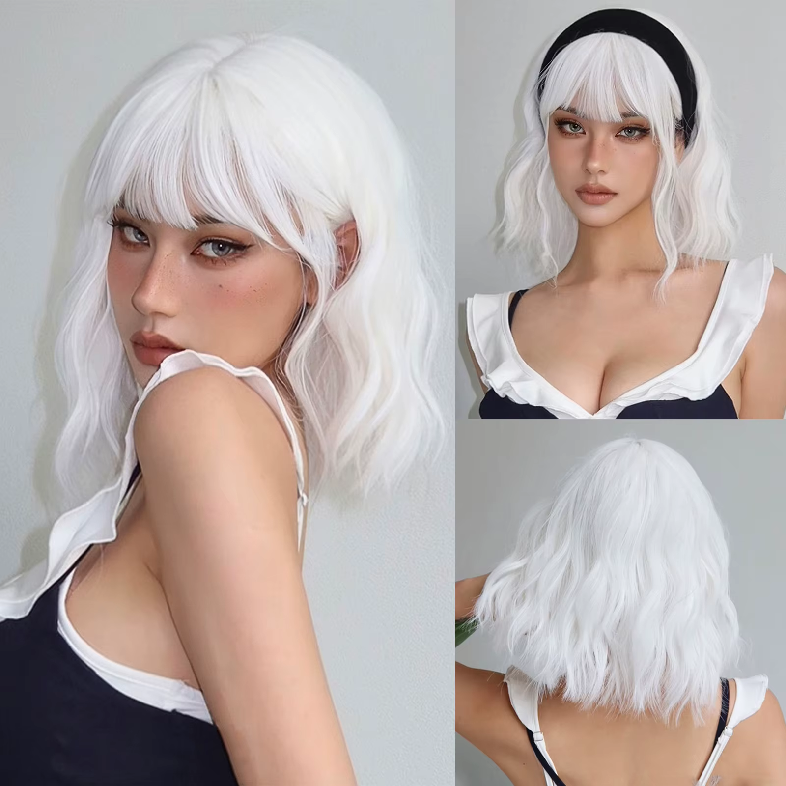 EASIHAIR – perruques synthétiques Bob courtes blanches, cheveux naturels Lolita courts et ondulés av
