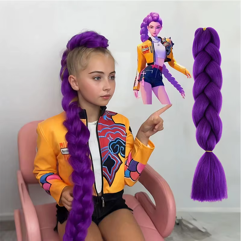Ru mi Tresses synthétiques, queue de cheval violette, coiffure de déguisement, 24 pouces de long, av