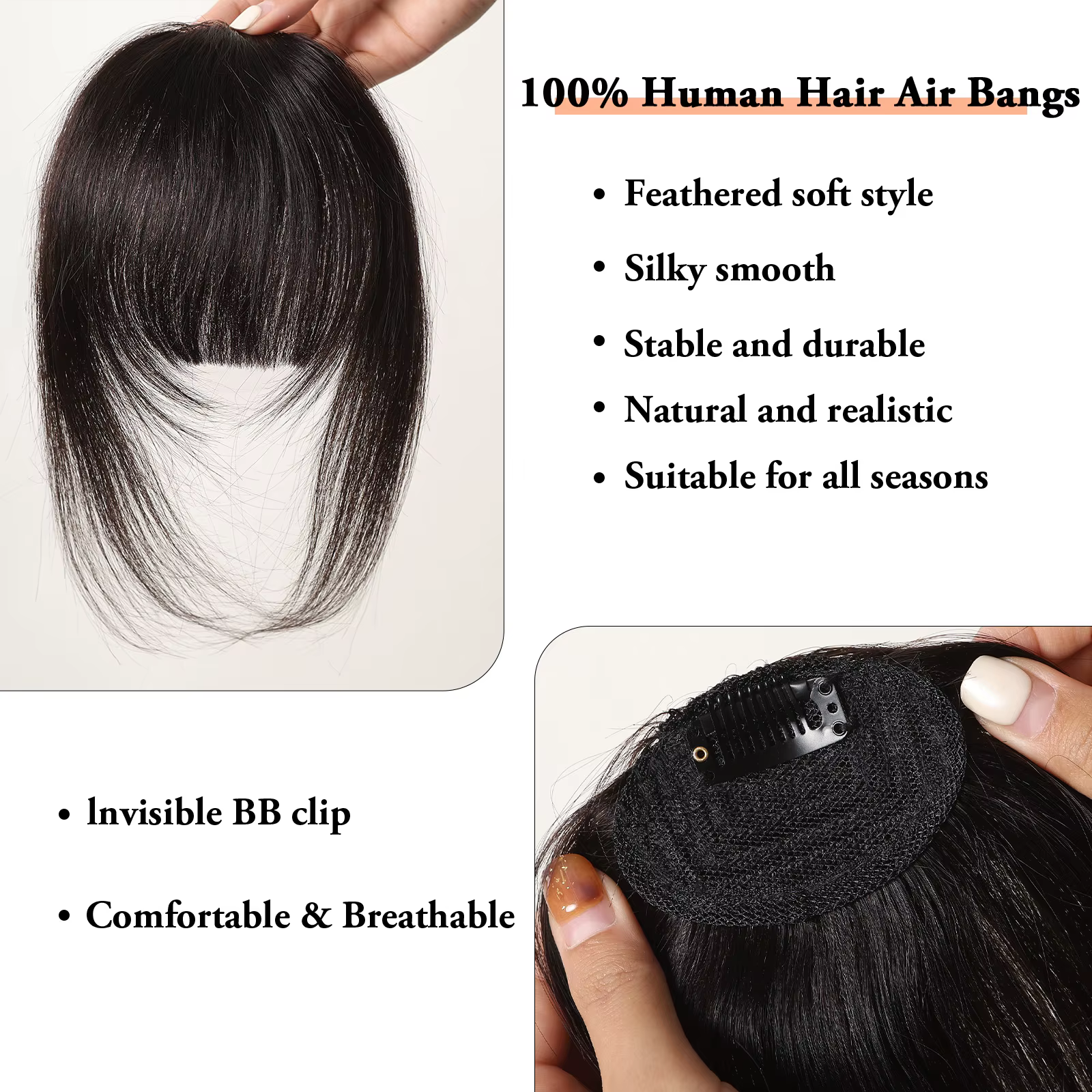 100% Remy cheveux humains frange frange Clips en naturel noir cheveux humains 3D Air frange postiche