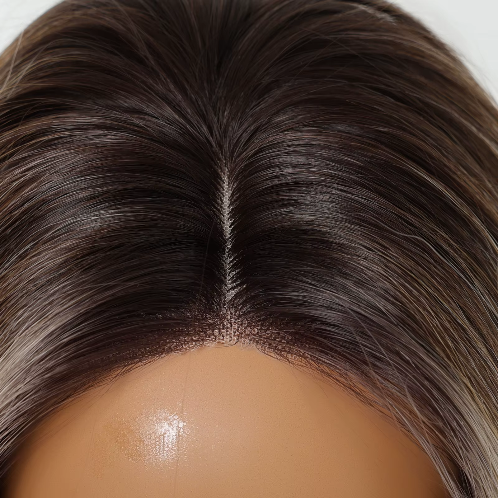 Perruque Lace Front Wig synthétique lisse et longue, perruque avec raie centrale naturelle, brune et