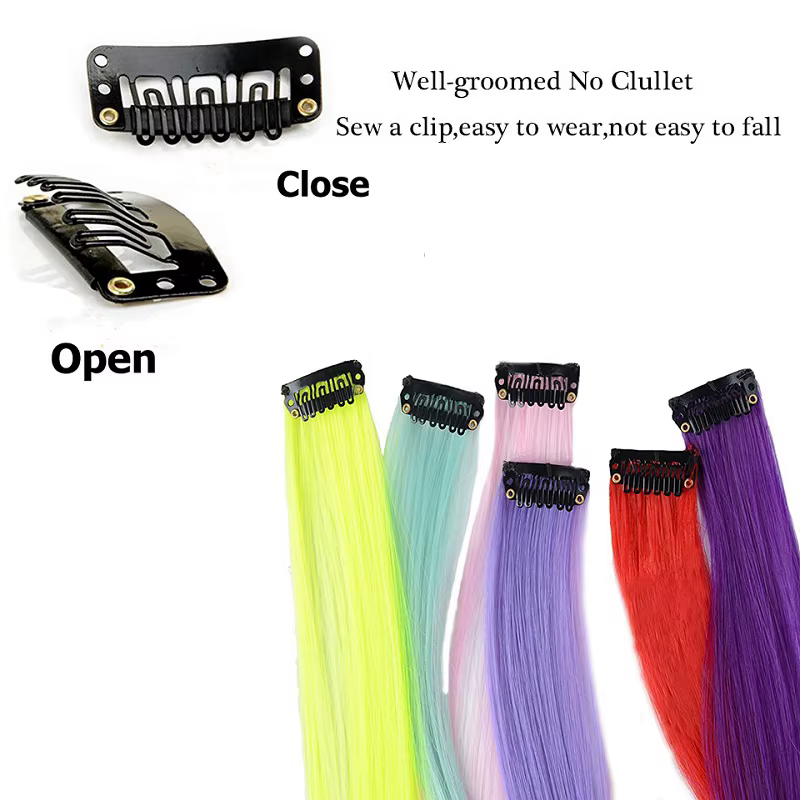 Extensions capillaires synthétiques à clips, postiche arc-en-ciel résistante à la chaleur, couleurs