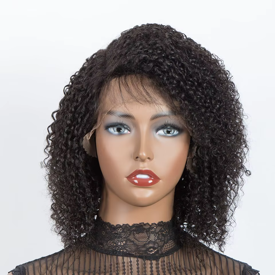 Perruque Bob Cheveux Humains Bouclés Crépus Ombré Brun 13x5x1 T Lace Frontal Densité 180% 10 Pouces 