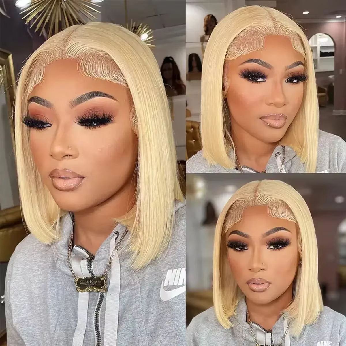 Perruques Courtes Blondes 613 Bob de 8 à 14 Pouces en Cheveux Humains avec Dentelle Frontale pour Fe