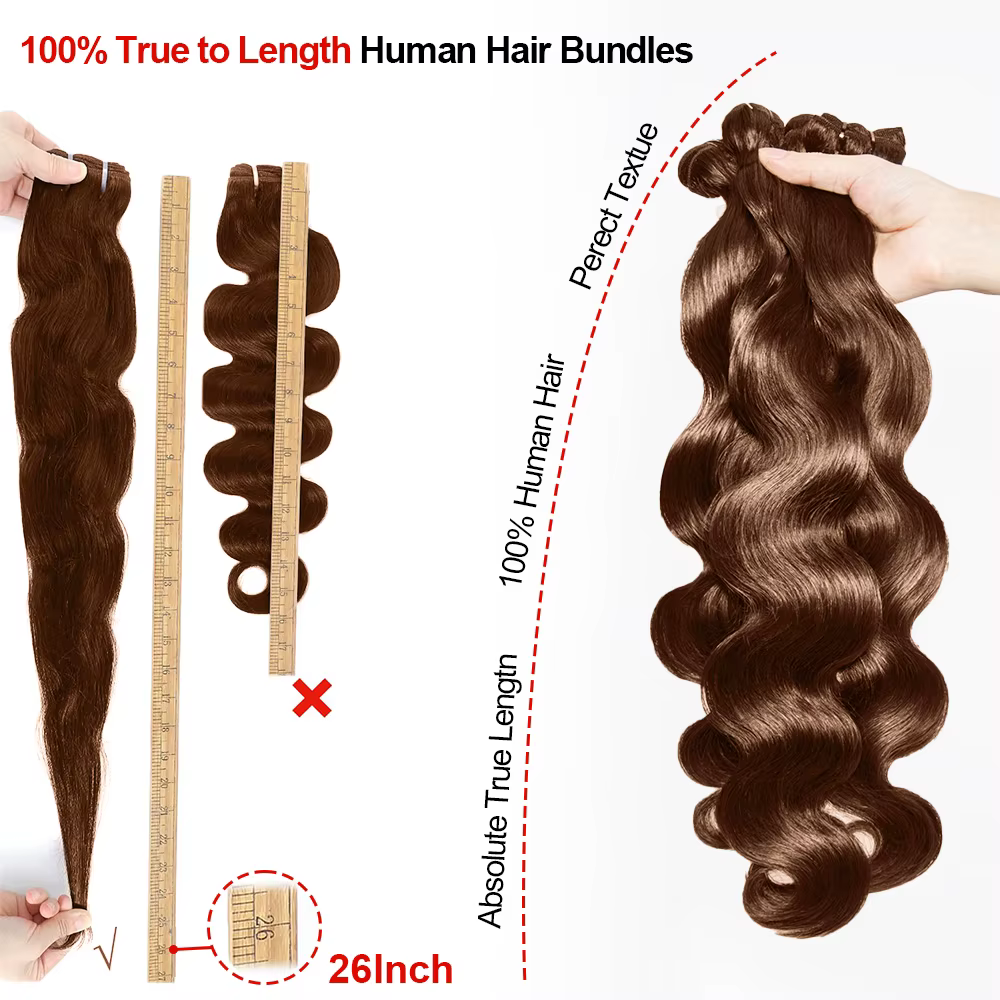 Tissage en lot brésilien 100% naturel Body Wave, couleur chocolat, brun miel, non traité, lots de 1/
