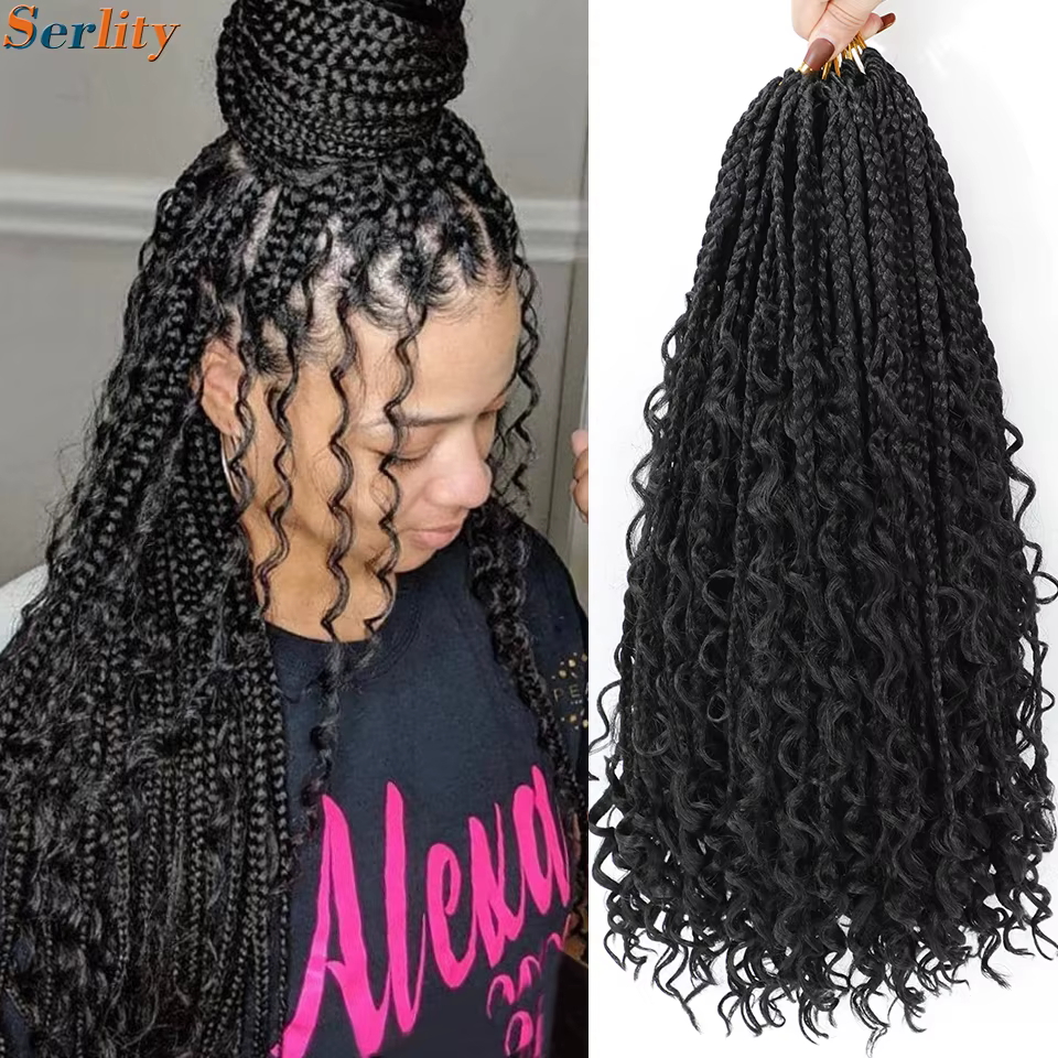18 "Long Boho Tresses Extensions Déesse Trancas Boîte Tresses Crochet Cheveux Bohème Hippie Tresses 