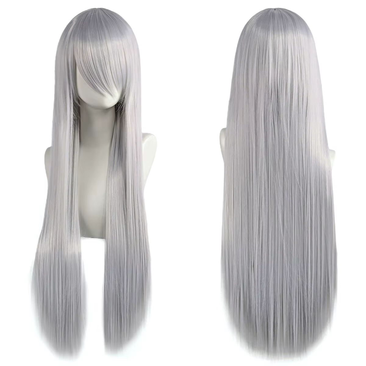 Perruques de Cosplay synthétiques blanches violettes de 80cm de Long, cheveux verts lisses argentés,