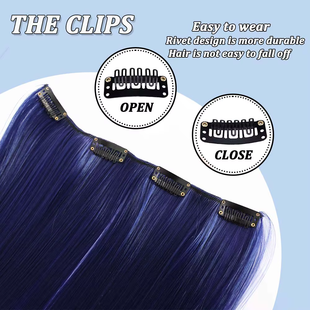 Extension de cheveux à clips colorée de 22 pouces pour femmes, longue perruque synthétique résistant