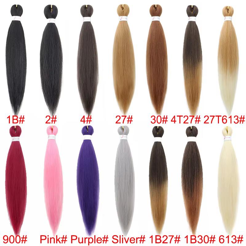 Extension capillaire synthétique ombrée pré-étirée de 20 pouces, postiche Yaki lisse EZ pour femmes