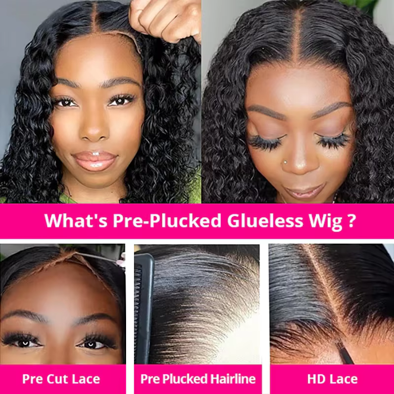 ISEE Hair Wear And Go perruques pré-coupées pre-plucked dentelle avant sans colle 7x5 crépus bouclés