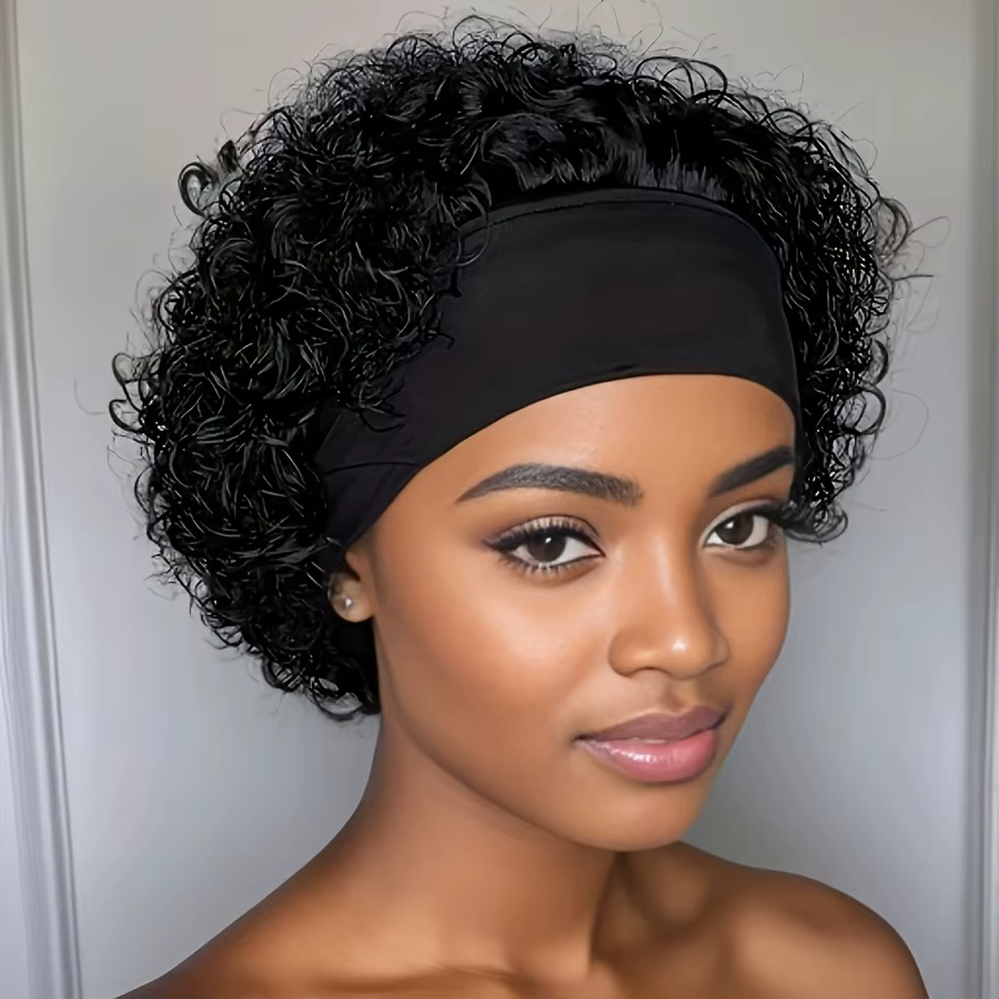 Perruque bandeau en cheveux humains pour femme, coupe pixie, cheveux courts bouclés, perruque bandea