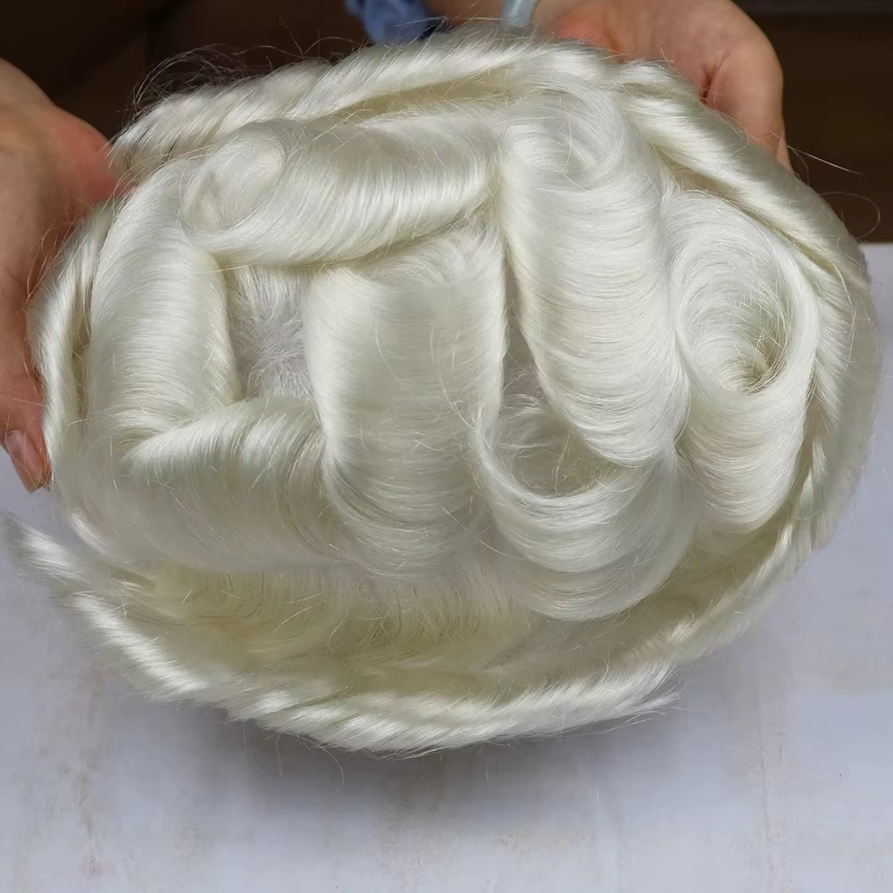 100% cheveux humains 80 densité naissance des cheveux naturelle 0.02mm Base de peau complète hommes 