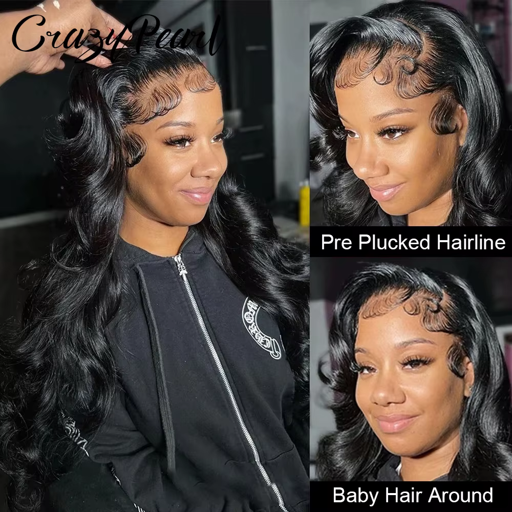 Perruques frontales en dentelle transparente 13x6 Body Wave en cheveux humains pré-épilées, densité 