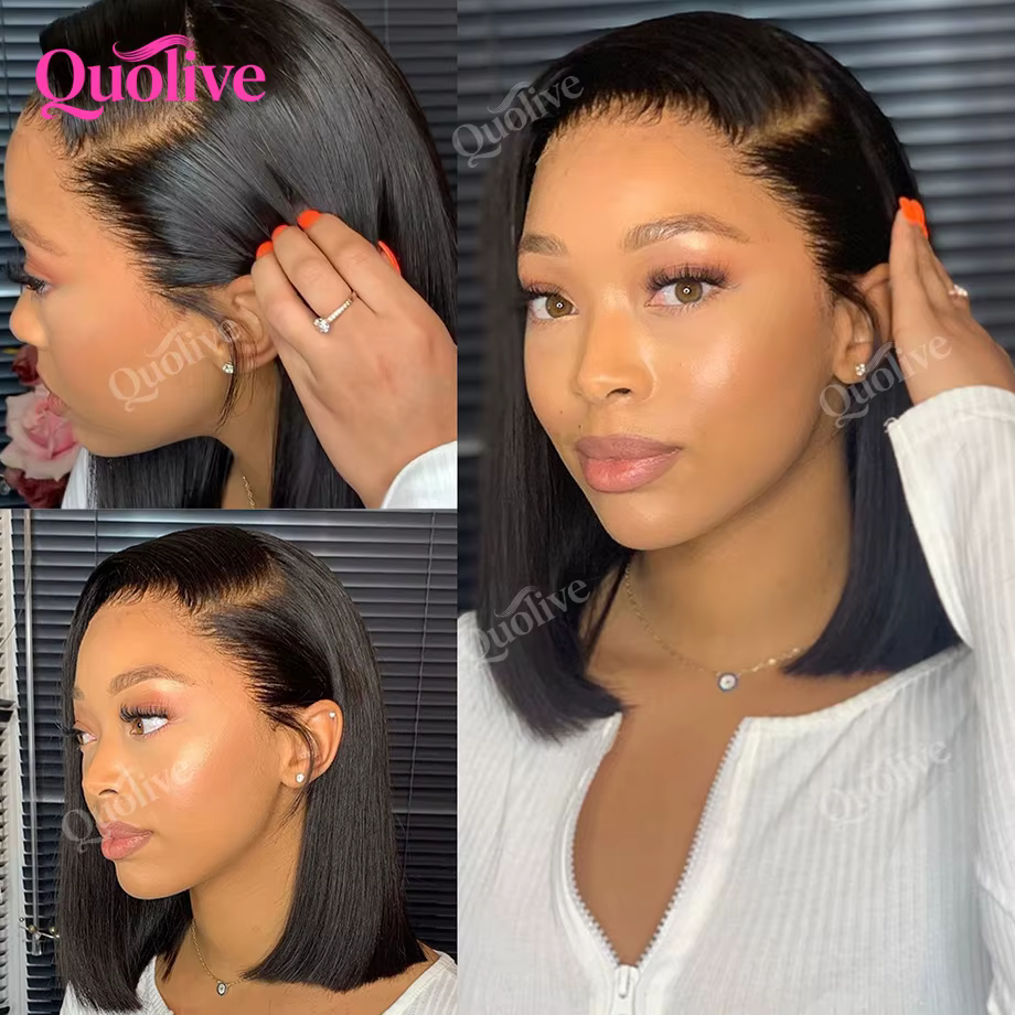 Perruque courte bob en cheveux humains, prête à porter, sans colle, avec closure en dentelle HD 5x5,