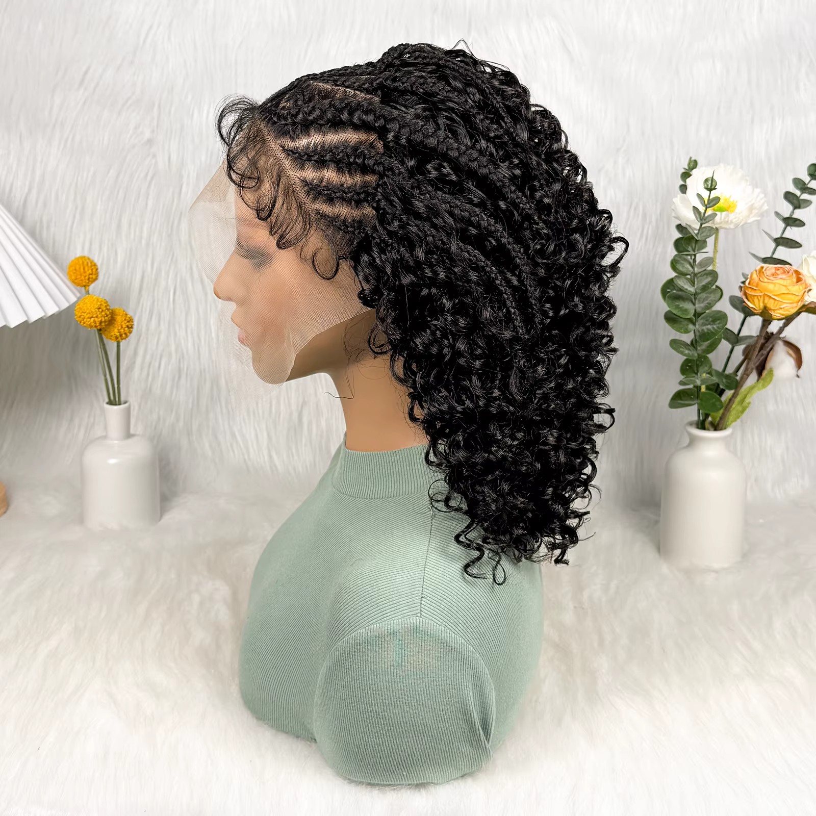Perruque synthétique courte frisée KIMA Lace Front Cornrow avec tresses torsadées, cheveux de bébé, 