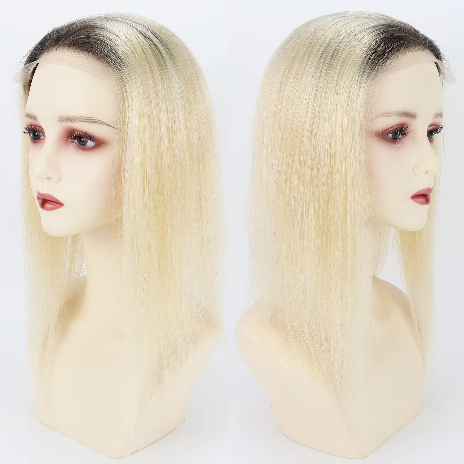 Base en Silicone fermeture à lacets Ombre blond clair en soie 5x5 pouces Topper avec ligne de cheveu