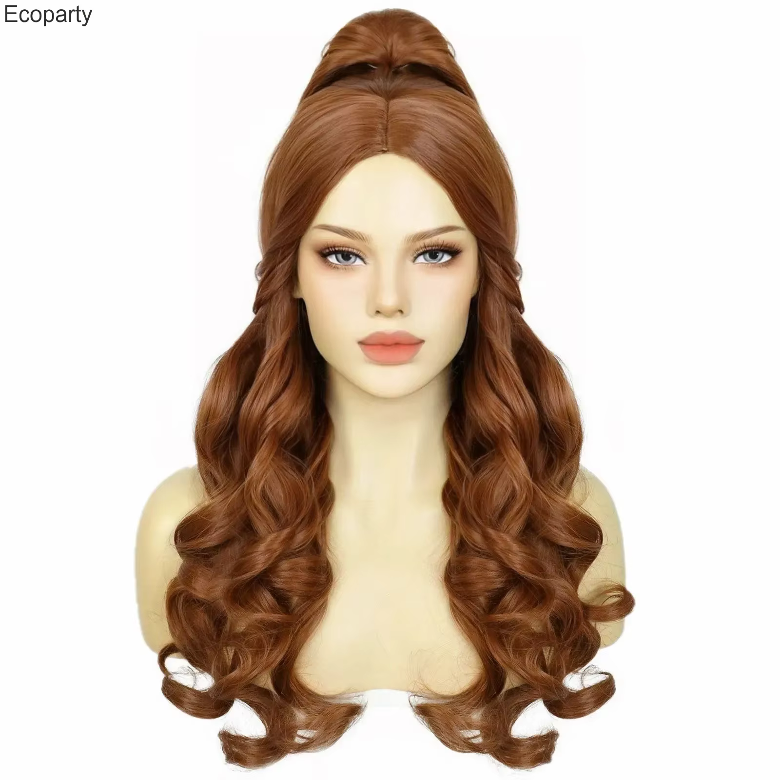 Perruque de Cosplay pour femmes, queue de cheval bouclée, marron Auburn, Belle princesse, perruque d