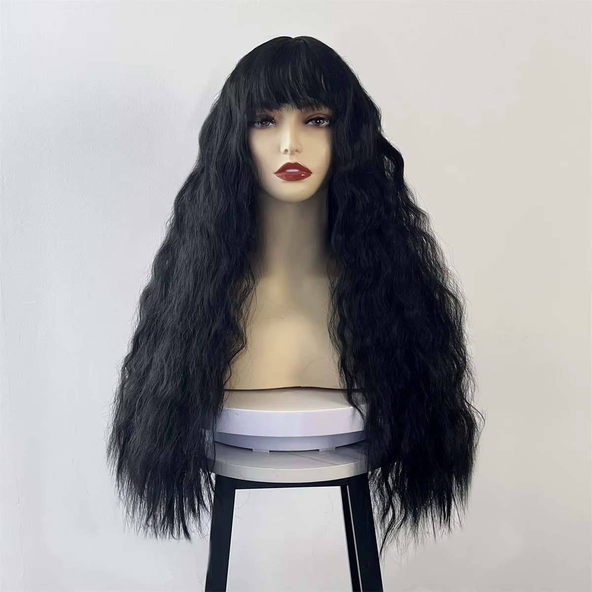 Perruque de Cosplay pour femme et fille, frange multicolore, couvre-chef, petites boucles, longue, c