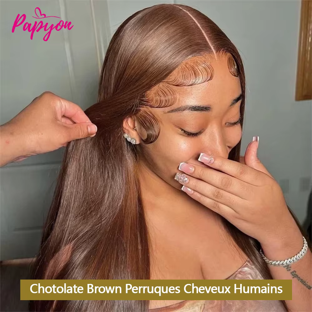 #4 Chocolate Brown Perruques Cheveux Humains Lisse 28 30 Pouces 13x6 HD Perruque Lace Frontal Transp