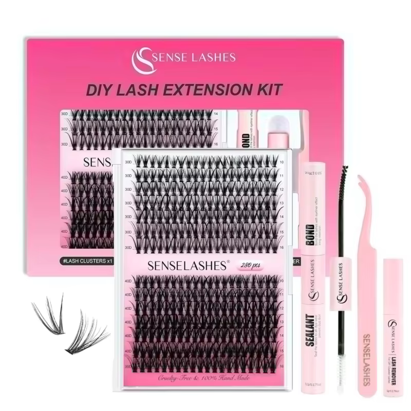 Kit d'extension de cils DIY SENSE LASHES 280 pièces 0,07 mm Courbure D 30D+40D Clusters de cils avec