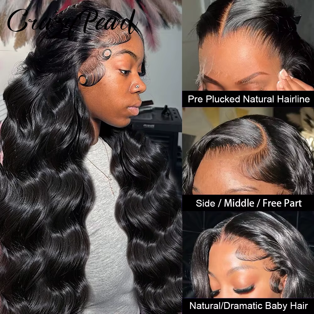 Perruques frontales en dentelle transparente 13x6 Body Wave en cheveux humains pré-épilées, densité 
