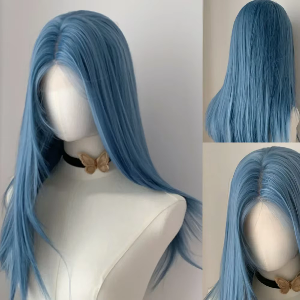 Perruque Lolita Synthétique Longue et Lisse avec Filet de Fixation Frontale en Dentelle, Accessoire