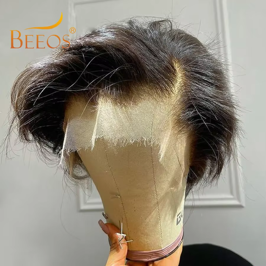 BEEOS-Perruque Lace Front Wig Brésilienne Naturelle, Cheveux Humains, Coupe Pixie, Pre-Plucked, 13x4