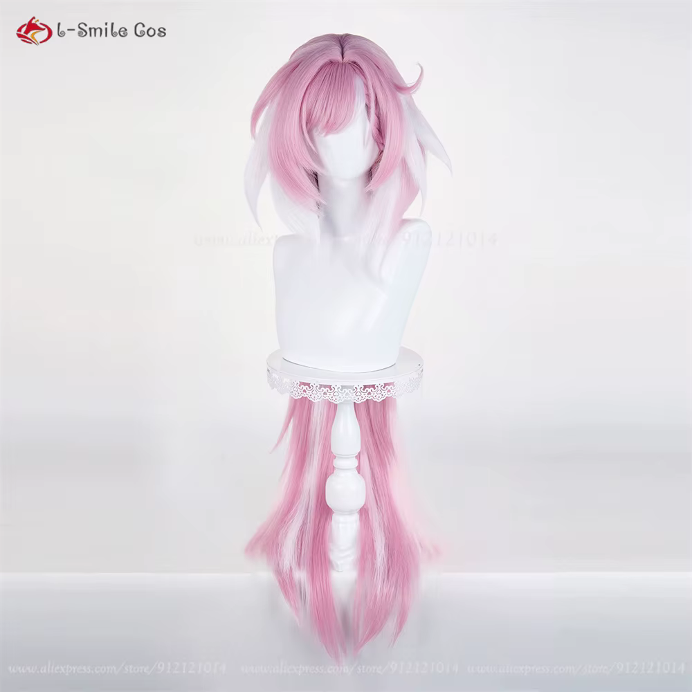 Perruque de Cosplay Elysia Messenger of Love, perruques blanches à reflets roses de 115cm pour femme