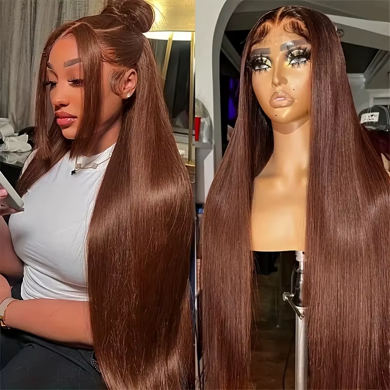 34 Inch #4 Chocolate Brown Straight Lace Front Wigs 13x6 HD Lace Frontal Wig 13x4 Pre Plucked Brazil