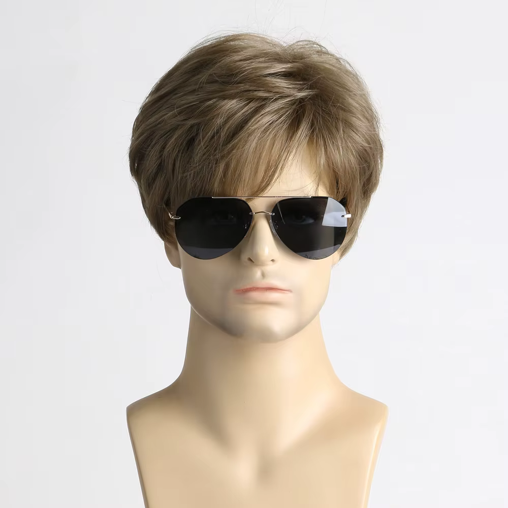 Perruque synthétique courte marron pour hommes, postiche en Fiber d'aspect naturel, usage quotidien,