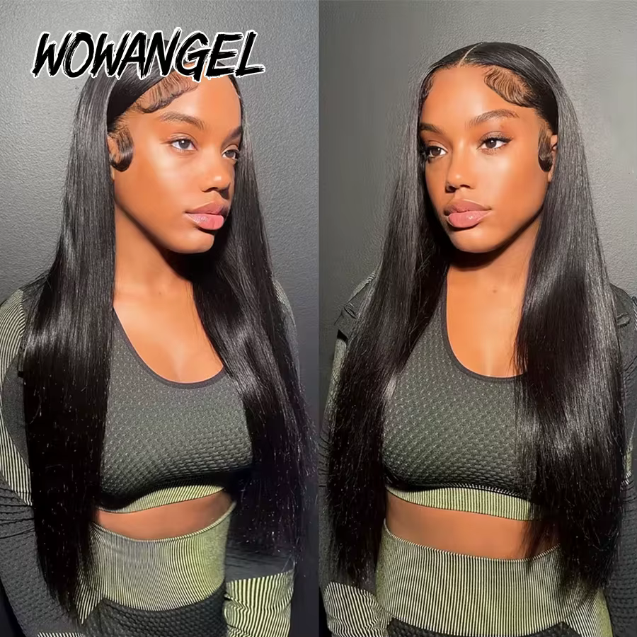 WOWANGEL Perruques lisses noires profondes 13x6 HD Lace Front, 100% cheveux humains, pré-épilées, sa